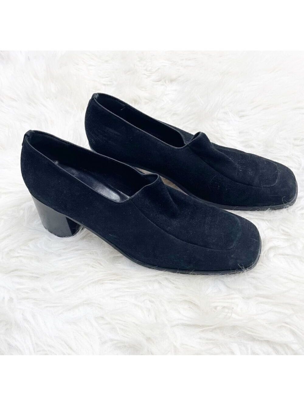 Vintage Aquatalia Slip On Suede Block Heel Loafers